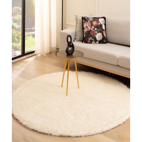 Tapeso Rond hoogpolig vloerkleed velvet - Posh wit - 240 cm rond