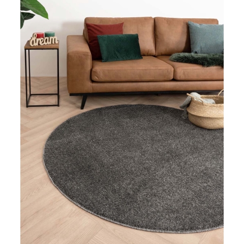 Tapeso Rond vloerkleed Fine - grijs - 200 cm rond