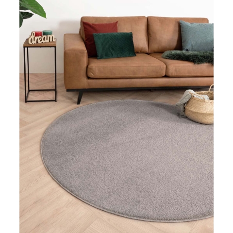 Tapeso Rond vloerkleed Fine - lichtgrijs - 160 cm rond