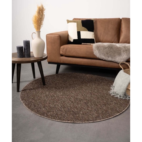 Tapeso Rond vloerkleed Lush - bruin - 200 cm rond