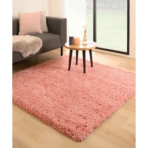 Tapeso Vierkant hoogpolig vloerkleed - Cozy Shaggy - roze - 240x240 cm