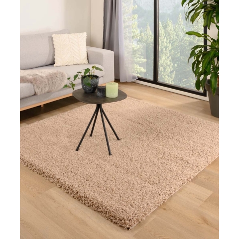 Tapeso Vierkant hoogpolig vloerkleed - Shaggy Grand beige - 160x160 cm