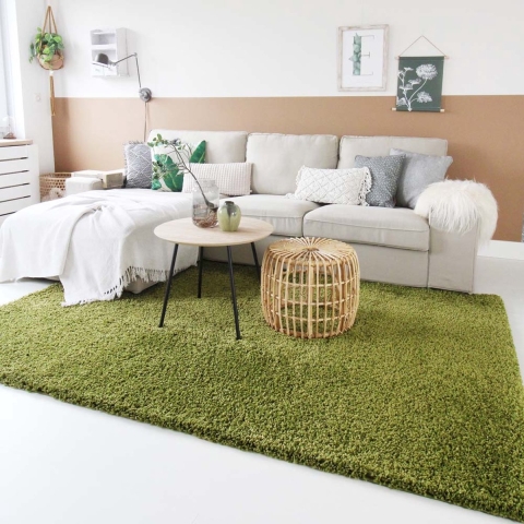 Tapeso Vierkant hoogpolig vloerkleed shaggy Trend effen - groen -