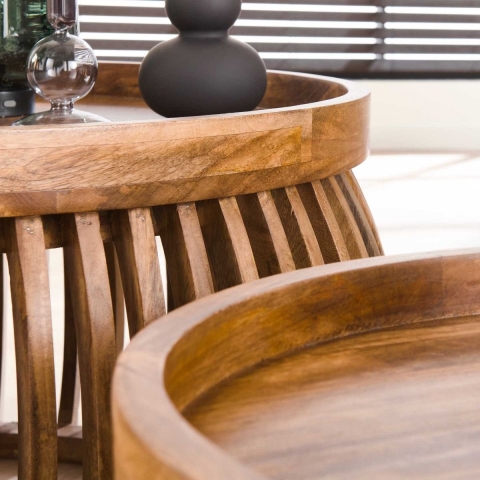 Fraaai - Odila salontafel mangohout curve set van 2