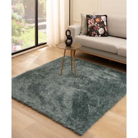 Tapeso Vierkant hoogpolig vloerkleed velvet - Posh blauw - 280x280 cm