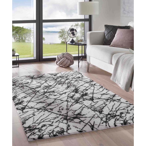 Tapeso Wasbaar vloerkleed Marmer - Chloé wit|zwart - 200x290 cm