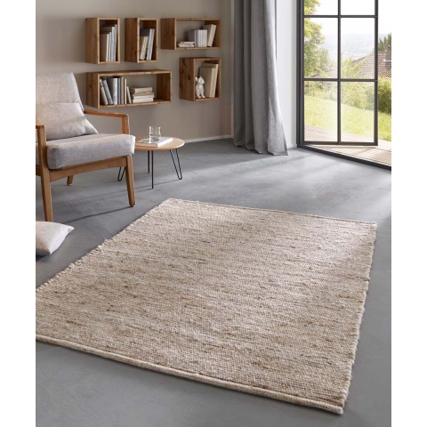 Tapeso Wollen vloerkleed - Bokn beige - 140x200 cm
