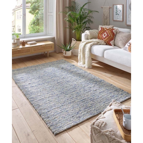 Tapeso Wollen vloerkleed - Lundr blauw - 90x160 cm