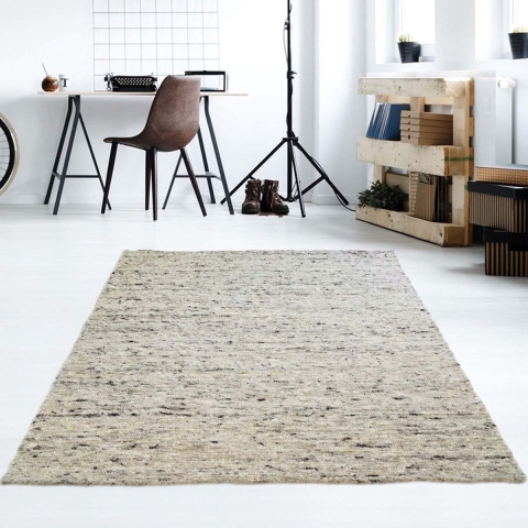 Tapeso Wollen vloerkleed handweef Veve - grijs|crème - 250x340 cm