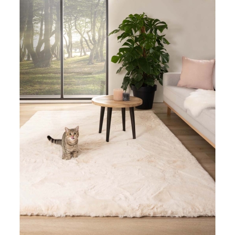 Tapeso Zacht hoogpolig vloerkleed - Comfy plus - crème - 80x150 cm
