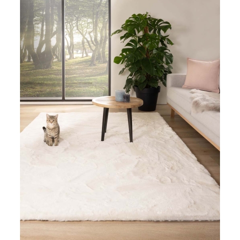 Tapeso Zacht hoogpolig vloerkleed - Comfy plus - wit - 140x200 cm