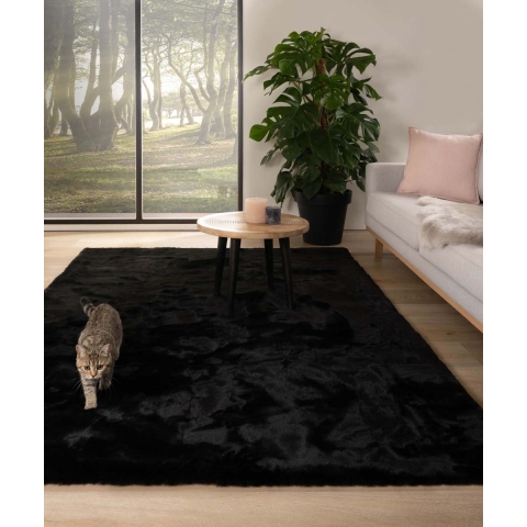 Tapeso Zacht hoogpolig vloerkleed - Comfy plus - zwart - 80x150 cm