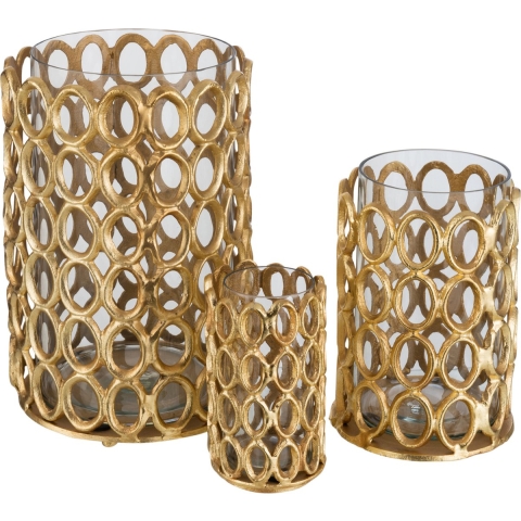 J-Line windlicht Rond Ringen - aluminium - goud - large