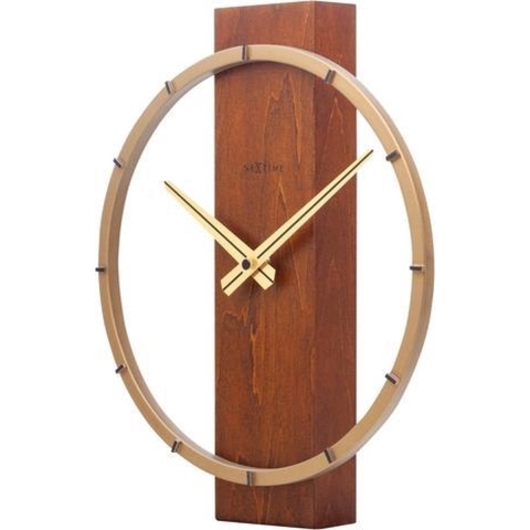 NeXtime - Tafel| Wandklok - 34x27cm- Hout|Staal - Bruin - &apos;Carl Small&apos;