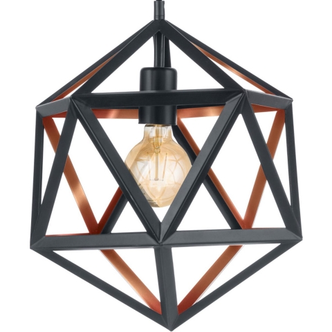 EGLO Embleton 1 - Hanglamp - E27 - Ø 30,5 cm - Zwart|Koper
