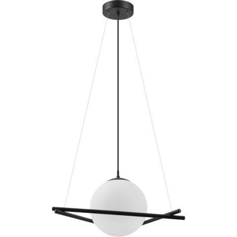 EGLO Hanglamp - E27 - 1lichts - Staal Zwart | Glas opaal-mat - Wit