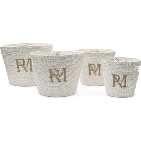 Riviera Maison Opbergmanden Wit - RM Monogram - Riet