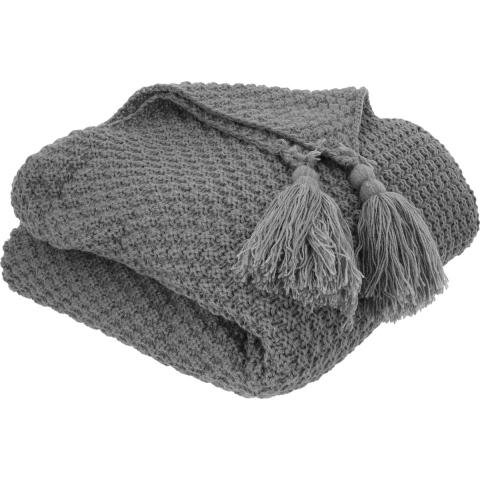 QUVIO Plaid met kwastjes in de hoeken 130 x 170 cm - Grijs