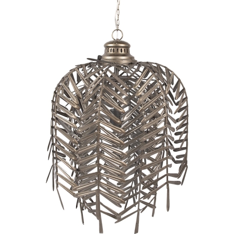 Clayre & Eef Hanglamp Ø 49x66 cm Goudkleurig Grijs Ijzer Bladeren