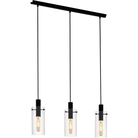 EGLO Montefino - hanglamp - 3-lichts - E27 - zwart|glas