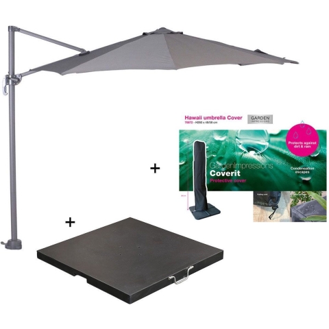 Garden Impressions Hawaii parasol S Ø300 l.grijs + 80kg voet en hoes