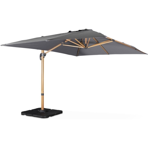 sweeek - Rechthoekige parasol 3x4m, 360° draaibaar, verzwaarde tegels