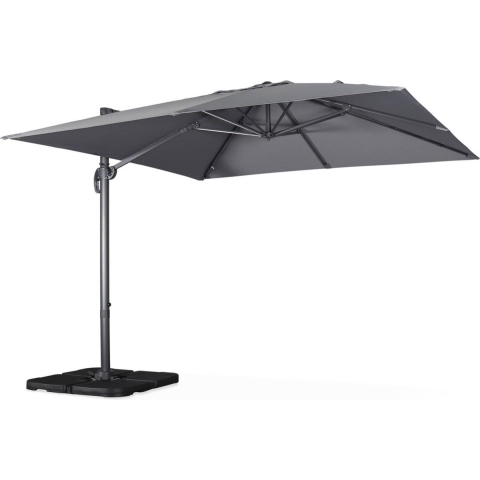 sweeek - Vierkante offset parasol 3x3m + set van 4 verzwaarde tegels