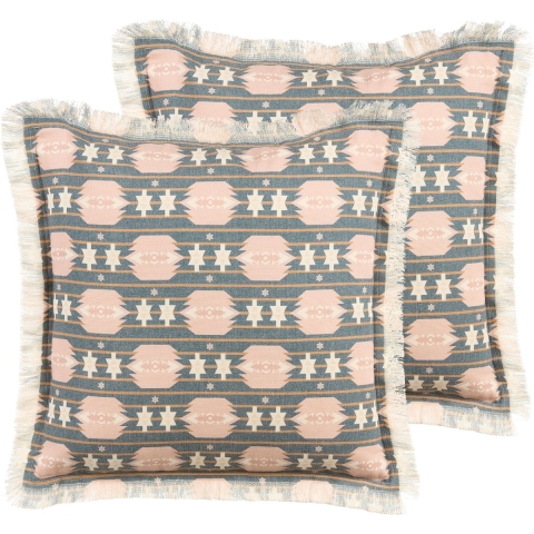 Beliani-DIANTHUS-Sierkussen set van 2-Grijs|Beige-60 x 60 cm-Polyester