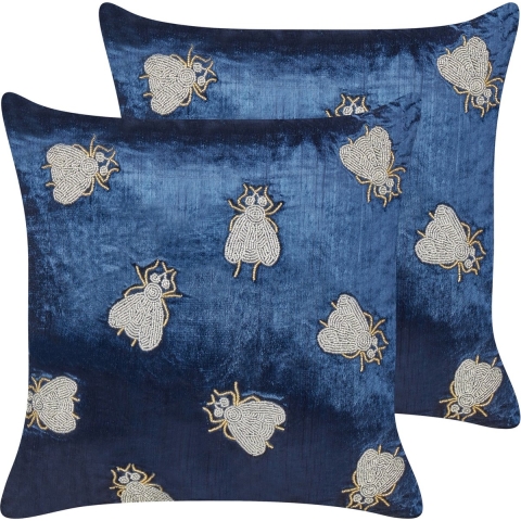 Beliani-PENTAS-Sierkussen set van 2-Blauw|Zilver- 45 x 45 cm-Fluweel