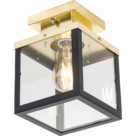 QAZQA Industriële buiten plafondlamp zwart met goud - Rotterdam