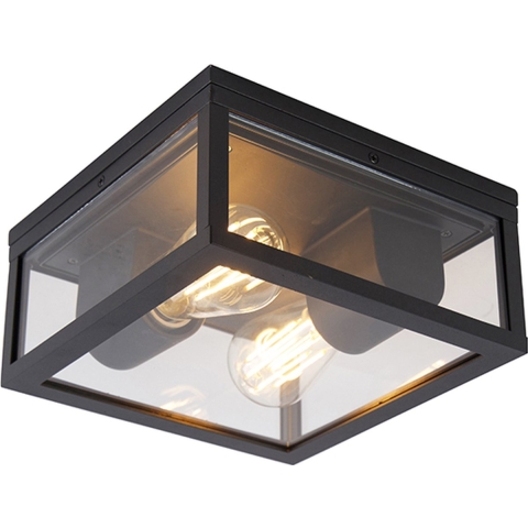 QAZQA Industriële plafondlamp zwart IP44 2-lichts - Charlois