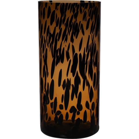 Hakbijl Glass Vaas - cilinder - zwart bruin fantasy - 30 x 14 cm