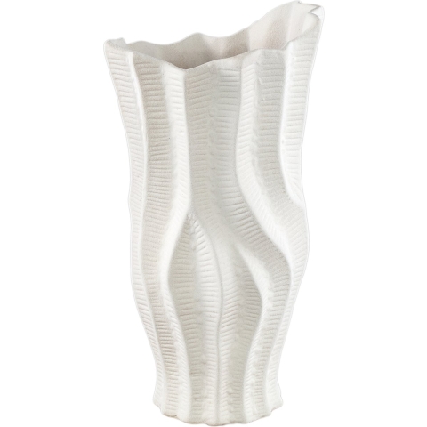 PTMD Merc White ceramic pot wavy ribbed high S