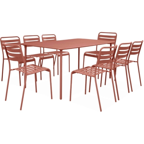 sweeek - Metalen tuintafel met 8 stoelen