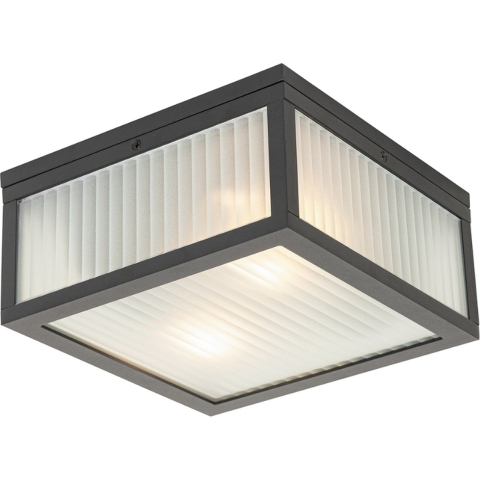 QAZQA Buiten plafondlamp zwart met ribbel glas 2-lichts IP44 -