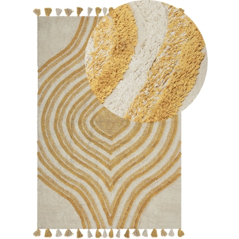 Beliani-BINGOL-Laagpolig vloerkleed-Beige-140 x 200 cm-Katoen