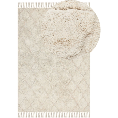 Beliani-SILCHAR-Laagpolig vloerkleed-Beige-140 x 200 cm-Katoen