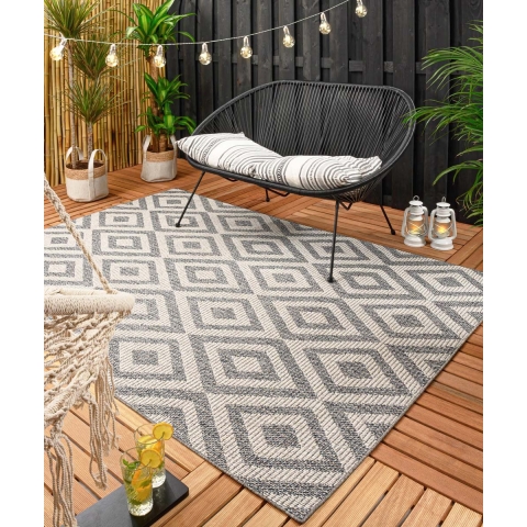 Boho&me Buitenkleed ruiten Kjeld - blauw|crème - 200x300 cm