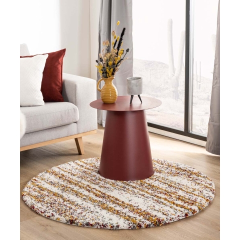 Boho&me Rond hoogpolig vloerkleed strepen Artisan - wit|multi - 200 cm
