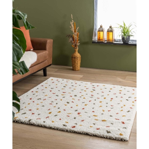 Boho&me Vierkant hoogpolig vloerkleed stippen Artisan - wit|multi -