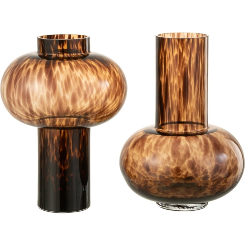 J-Line vaas Grenade - glas - bruin|zwart - 2 stuks