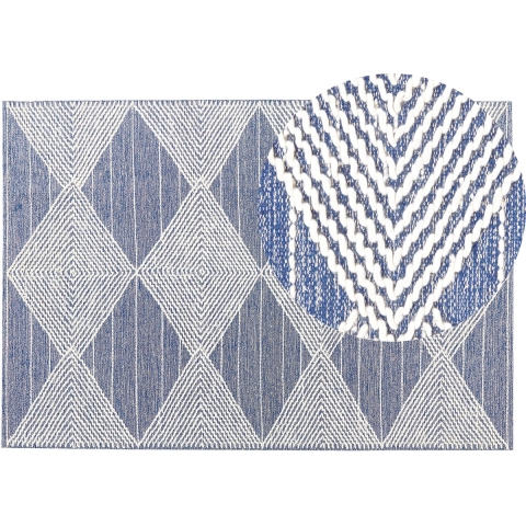 Beliani - DATCA - Laagpolig vloerkleed - Blauw - 140 x 200 cm - Wol
