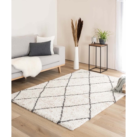 Boho&me Hoogpolig vloerkleed geruit Artisan - wit|grijs - 240x340 cm