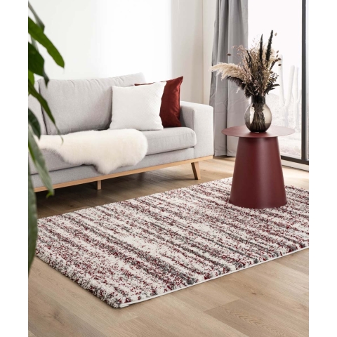 Boho&me Hoogpolig vloerkleed strepen Artisan - grijs|rood - 300x400 cm