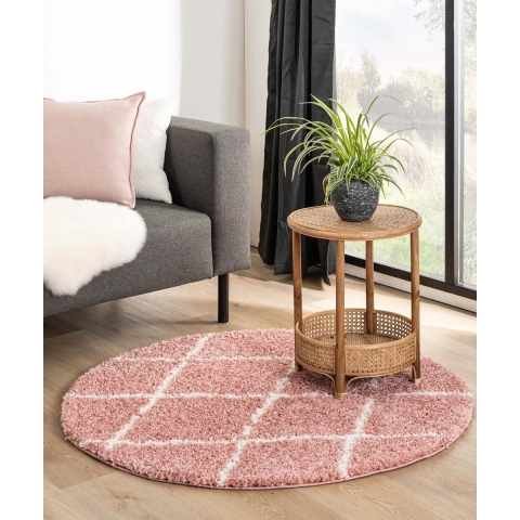 Boho&me Rond hoogpolig vloerkleed ruiten Habitat - roze|wit - 280 cm