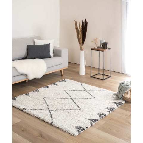 Boho&me Vierkant hoogpolig vloerkleed berber Artisan - wit|grijs -