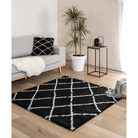 Boho&me Vierkant hoogpolig vloerkleed ruiten Artisan - zwart|wit -