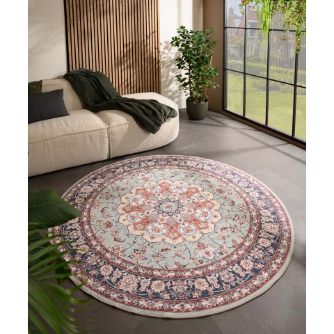 Heritaged Rond Vintage buitenkleed - Valenca Nova saliegroen|rood -