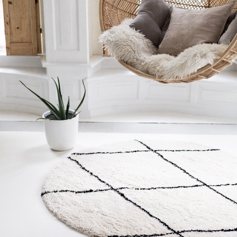 Interieur05 Vloerkleed Berber Nea Wit|Zwart 160cm rond