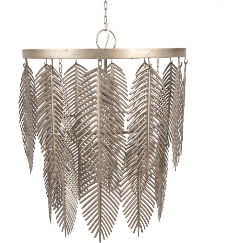 Clayre & Eef Hanglamp Ø 42x52 cm Goudkleurig Grijs Ijzer Bladeren